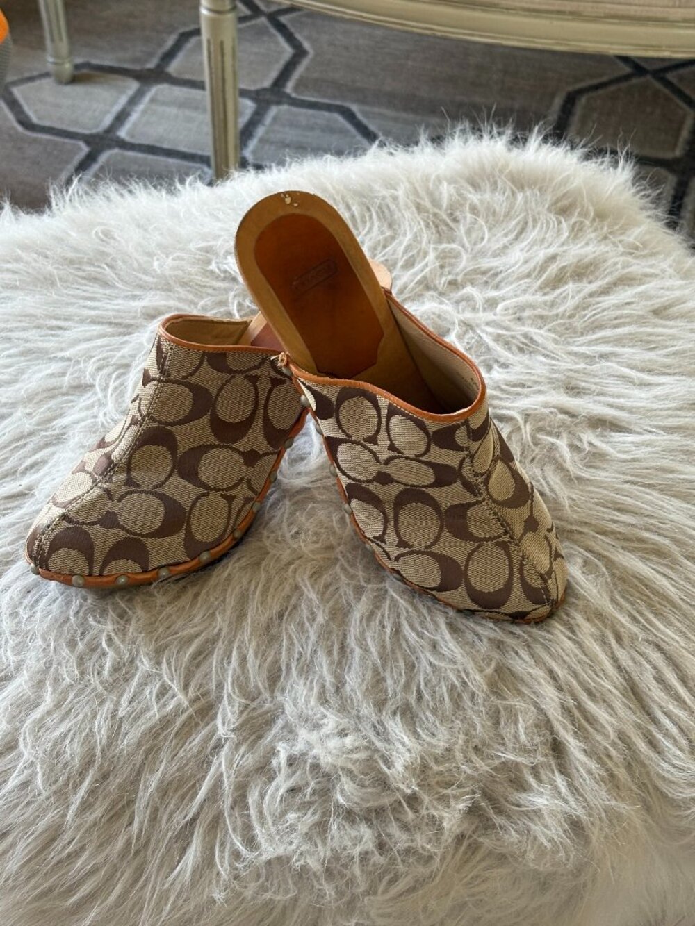 Vintage Coach Felicity Y2K Signature Wooden Heel Clogs 6M